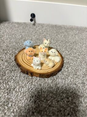 Handmade felt animals figurine art decor with wooden base